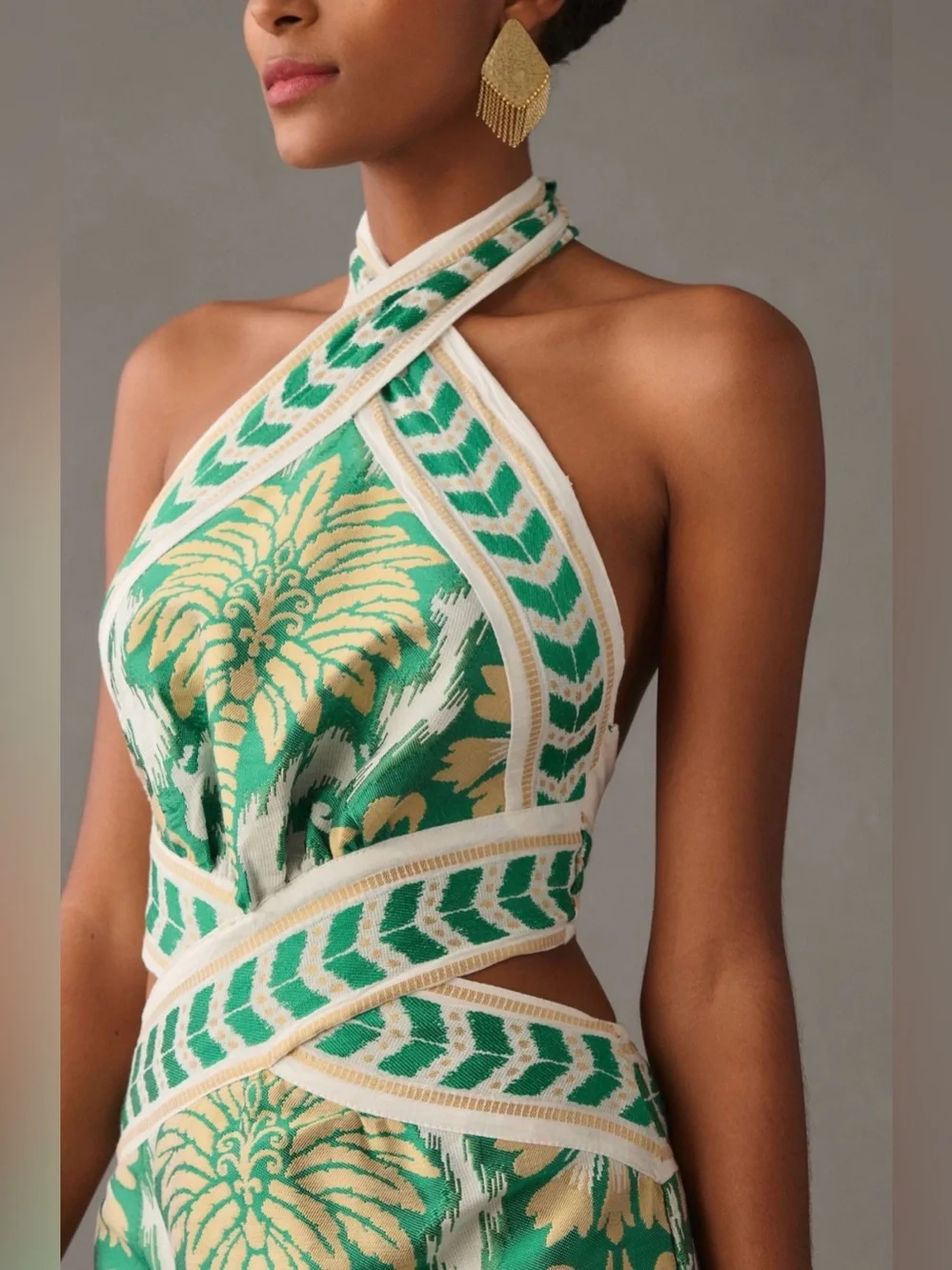 LACE The Label Anthropologie Vacation Resort wear Halter Cutout Maxi Dress Green - Picture 3 of 7
